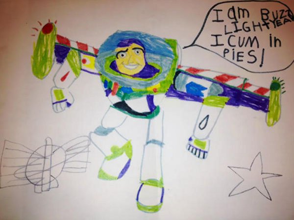 kid draws buzz lightyear