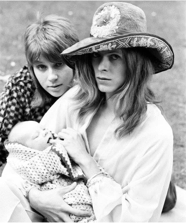 David and Angela Bowie with their baby, Duncan Jones who went on to direct the movies Moon, Source Code and Warcraft. 1971.