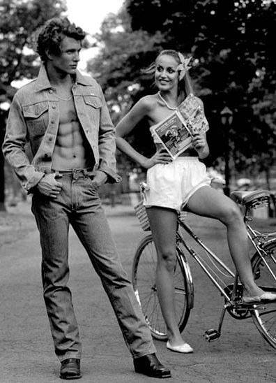Tom Berenger and Jerry Hall in a magazine shoot from 1975