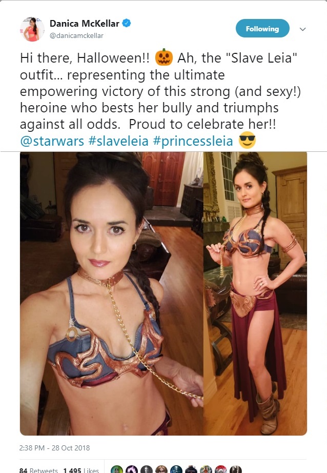 "Winnie Cooper' Dons Iconic Slave Leia costume For Halloween