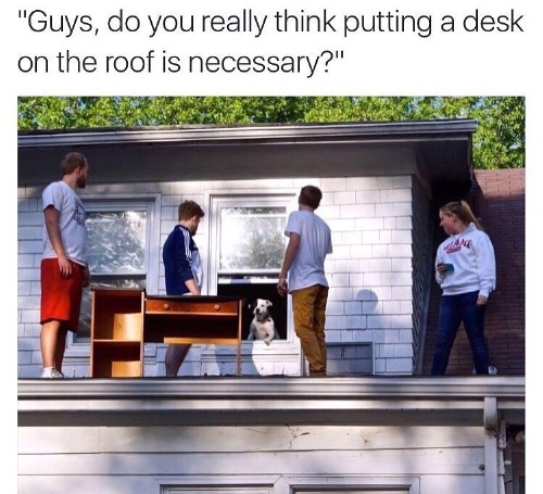 presentation - "Guys, do you really think putting a desk on the roof is necessary?"