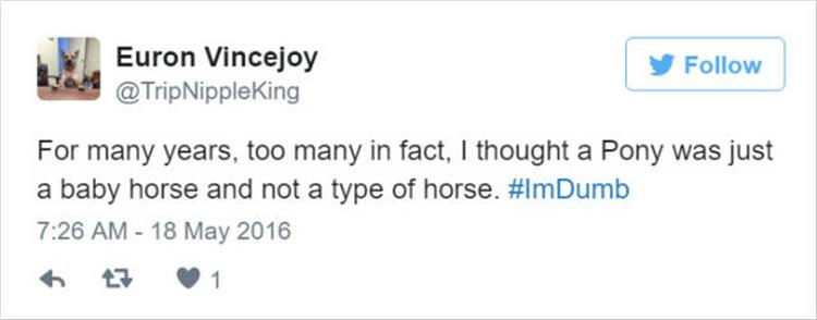 funny tweets about marriage - Euron Vincejoy Nx NippleKing y For many years, too many in fact, I thought a Pony was just a baby horse and not a type of horse.