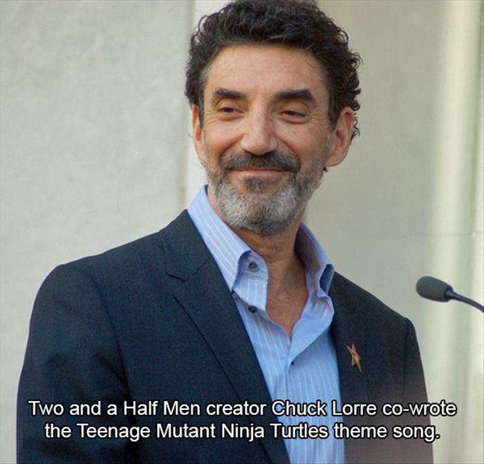 chuck lorre - Two and a Half Men creator Chuck Lorre cowrote the Teenage Mutant Ninja Turtles theme song.