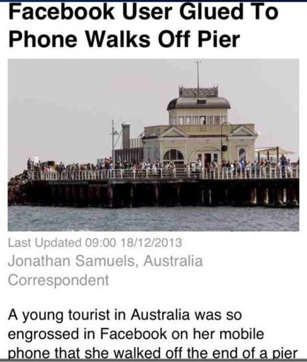 st kilda pavilion - Facebook User Glued To Phone Walks Off Pier Last Updated 18122013 Jonathan Samuels, Australia Correspondent A young tourist in Australia was so engrossed in Facebook on her mobile phone that she walked off the end of a pier