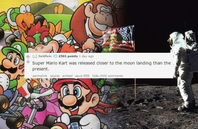super mario kart - El Seldfein 2501 points 1 day ago Super Mario Kart was released closer to the moon landing than the present. permalink source embed saveRes hide child
