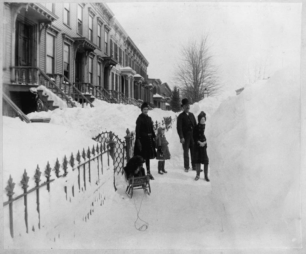 Great Blizzard of 1888 that hit much of New England. Some 400 people died, and so much snow fell that power lines, street lights, and most of the areas were completely immobilized. Also know as the Great White Hurricane, It hit as far down as Maryland and all the way up to Canada. Parts of New England got 60 inches of snow. Most people in the major effected areas could not leave their homes for up to a week. It was so bad it actually helped convince officials to move lines of communication underground to avoid a repeat scenario.