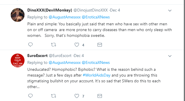 Ames's Twitter feed was littered in recent days with cyberbullies accusing her of being homophobic after she publicly chose not to work with an unidentified actor who had previously shot gay porn.