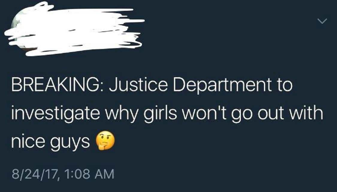 sky - Breaking Justice Department to investigate why girls won't go out with nice guys 82417,