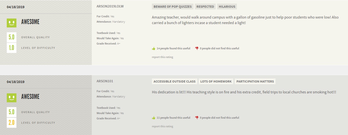 Professor Gets Roasted On Rate My Professor After Being Arrested As A Church Arson Suspect