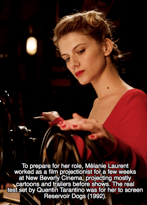 quentin tarantino female characters - To prepare for her role, Mlanie Laurent worked as a film projectionist for a few weeks at New Beverly Cinema, projecting mostly cartoons and trailers before shows. The real test set by Quentin Tarantino was for her to