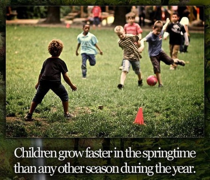 kids playing football in the park - Children grow faster in the springtime than any other season during the year.