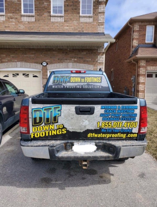 bumper - N Dtf Down To Footings Water Proofing Solutions Dtf Interior & Exterior Crack Injection Sump Pump Routing Drainage Systems 1.855.DTF4YOU We Fill Your Cracks dtfwaterproofing.com Down To Footings