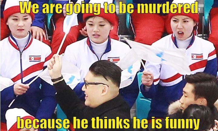 Youtube turd gets North Koreans attending Olympics killed.  Let's do a caption contest about it.