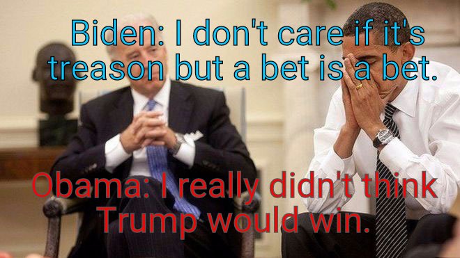 Obama lost a bet that Hillary would win, Biden punched him in the nose coz he won the bet.