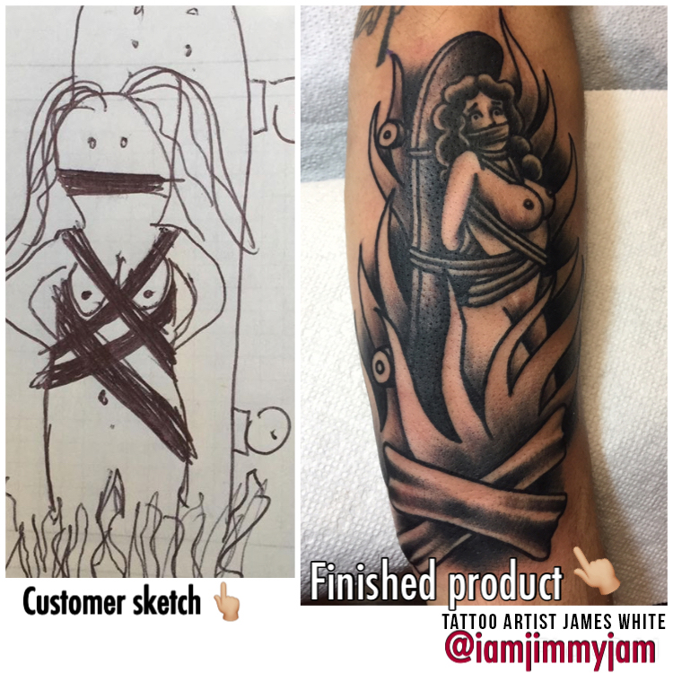 You've got to give the customers what they want. The Customer sent in his sketch of a tattoo idea and artist nails it!