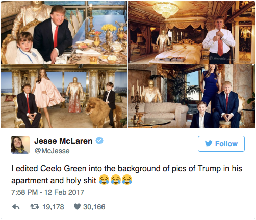 cee lo green trump - Jesse McLaren y | edited Ceelo Green into the background of pics of Trump in his apartment and holy shit a 7 19,178 30,166