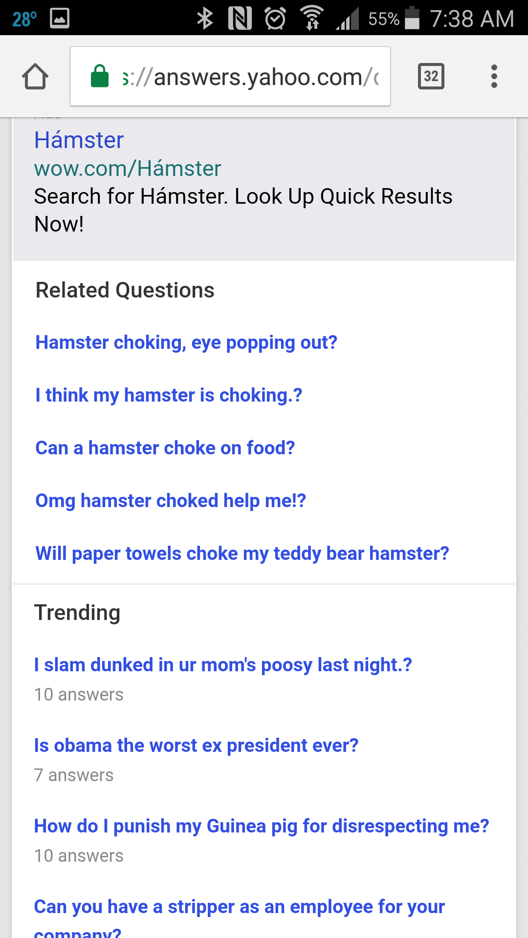 Looking up what to do if my hamster was choking and things escalated quickly on Yahoo