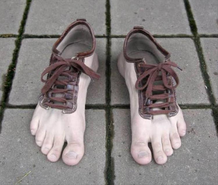 random cursed image of shoes that look like bare feet