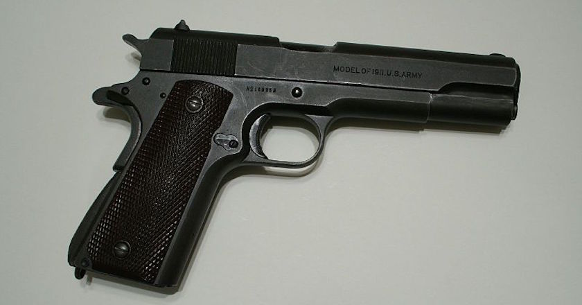 Model 1911
Chambered for the formidable .45ACP cartridge, the M1911 pistol was the standard issue U.S. military sidearm from 1911 until 1985 and saw action all over the world. Different variations are still popular with recreational shooters and special operations units in many places today.