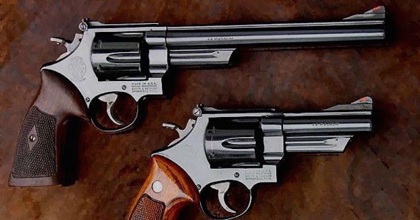 Smith & Wesson Model 29
Made popular by the Movie Dirty Harry, the S&W Model 29 is chambered in .44 Magnum and was first introduced in 1957.
What you need to ask yourself is, do ya feel lucky? Well, do ya?