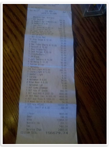 14. The bar tab abuser.
“I was dating a guy on and off and we were ‘on again’ right before Valentine’s Day. We went to a very nice dinner and he paid. Later, we went out for drinks at our favorite bar and I opened a ta. Thirty minutes later, he disappeared and I found him talking to another girl. When I went up to them, he acted like he didn’t know me and told me to leave them alone. When I closed my tab, the bill was over $200 even though I only had two drinks. The bartender ended up telling me he had purchased multiple drinks for other girls on my tab. Needless to say, we were never ‘on again’ after that.” — emilyd88