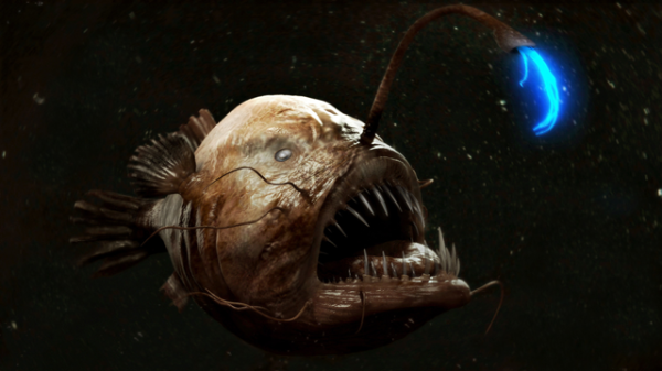 Anglerfish
Like the viperfish, the anglerfish is characterized by both its ability to attract prey with its light-producing organ as well as some flat out nasty teeth. The anglerfish also has one of the most bizarre reproductive methods in the entire animal kingdom, as the males mature, lose their digestive system and latch on to females to avoid death by starvation. HALP.