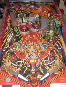 Flash Gordon (1981)
Flash Gordon was the first split level game released by Bally. It was also the first game to use the Squawk and Talk board, and only the second Bally Game with speech. This particular pinball machine was based off of the 1930s comic strip hero, Flash Gordon, although a Flash Gordon movie was released in 1980.
