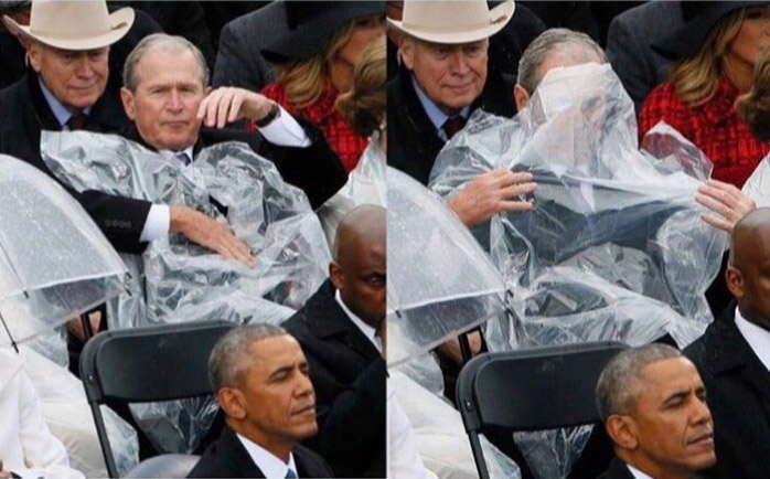 George W Bush does interpretive dance of his Administration's response to hurricane Katrina