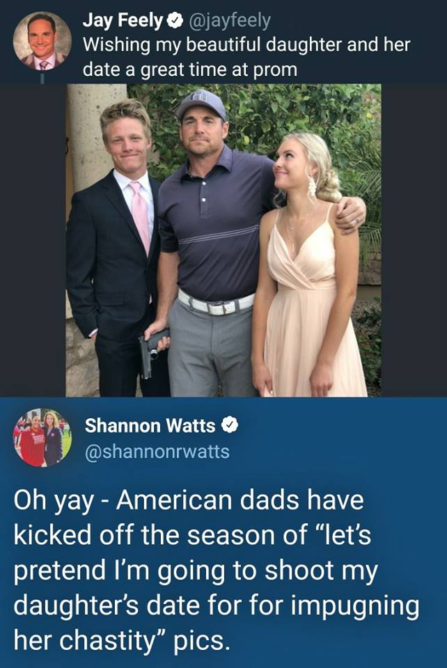 jay feely prom - Jay Feely Wishing my beautiful daughter and her date a great time at prom Shannon Watts Oh yay American dads have kicked off the season of "let's pretend I'm going to shoot my daughter's date for for impugning her chastity" pics.