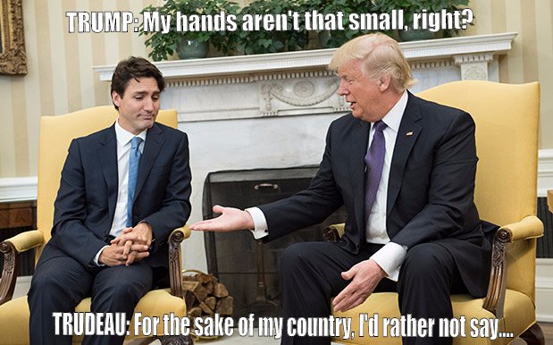 When Donald Trump asks Canadian PM Trudeau a serious question.....