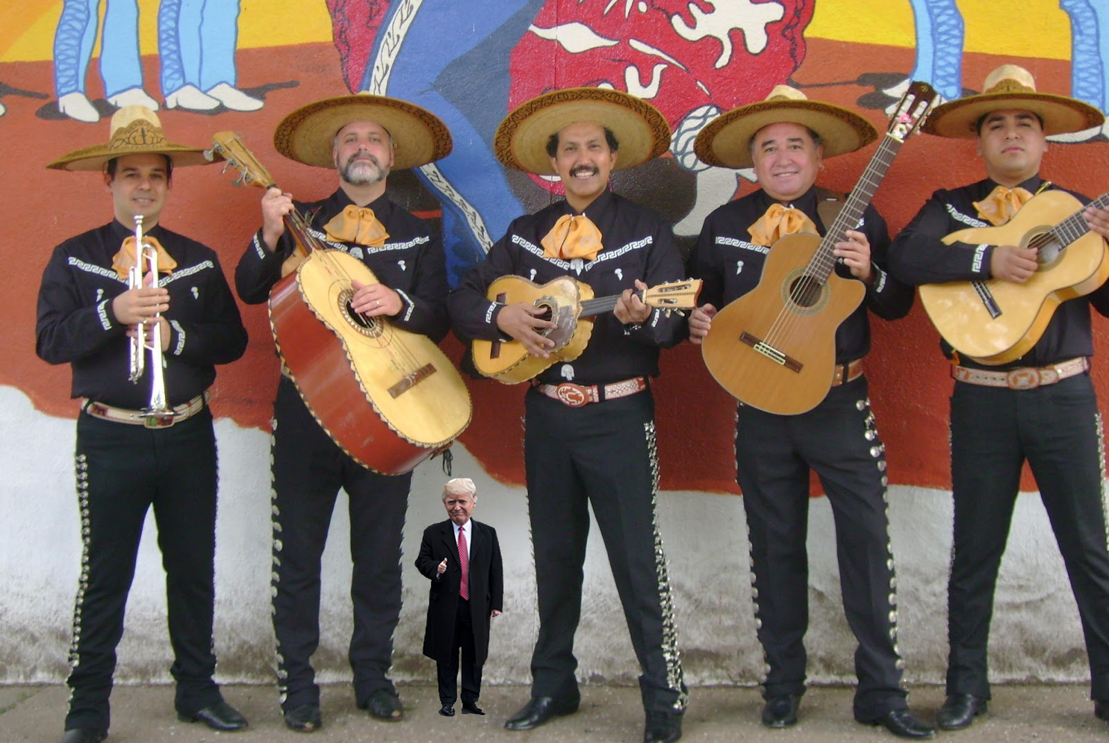 Tiny Trump approves the mariachi band.