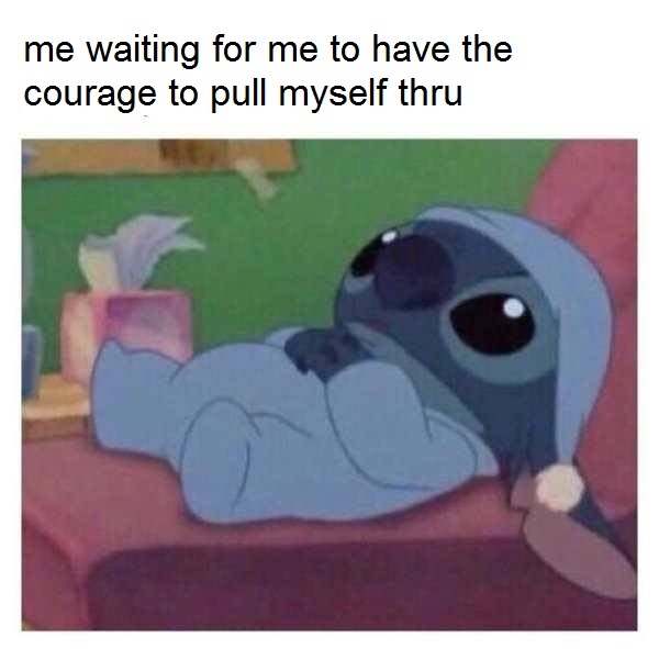 lilo and stitch memes clean - me waiting for me to have the courage to pull myself thru