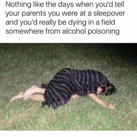 nothing like the days when you tell your parents - Nothing the days when you'd tell your parents you were at a sleepover and you'd really be dying in a field somewhere from alcohol poisoning