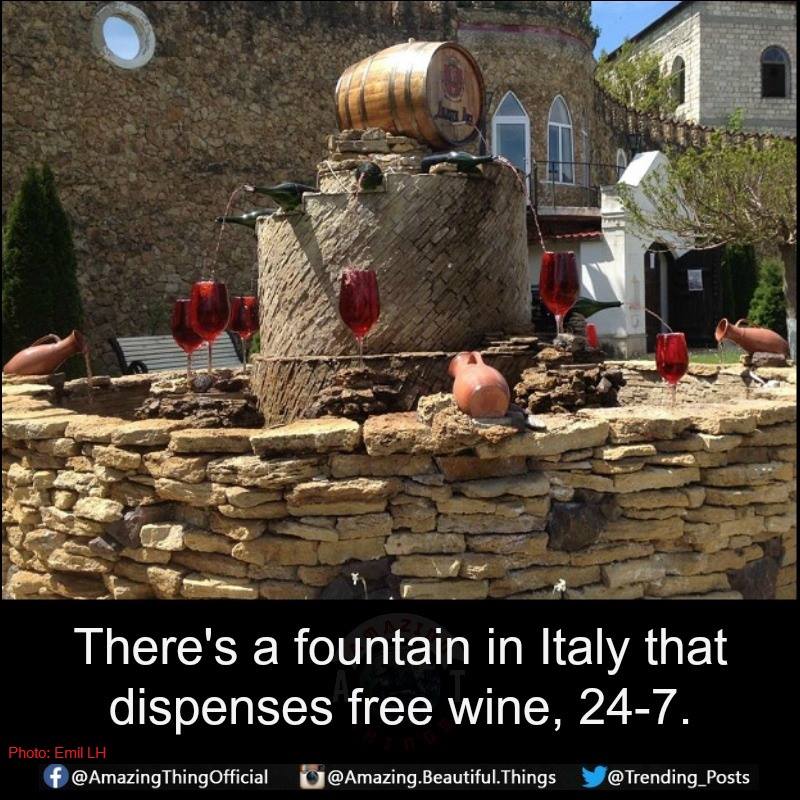 mileștii mici's fountain - There's a fountain in Italy that dispenses free wine, 247. Photo Emil Lh f ThingOfficial . Beautiful. Things