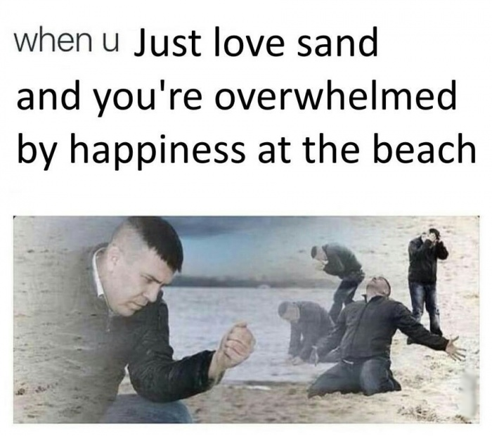 Funny meme about someone who loves sand too much