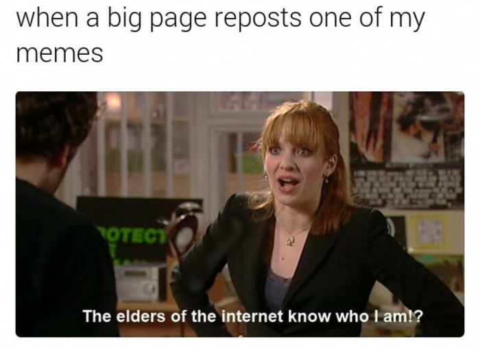Funny meme about how it feels when a big page reposts one of my memes.