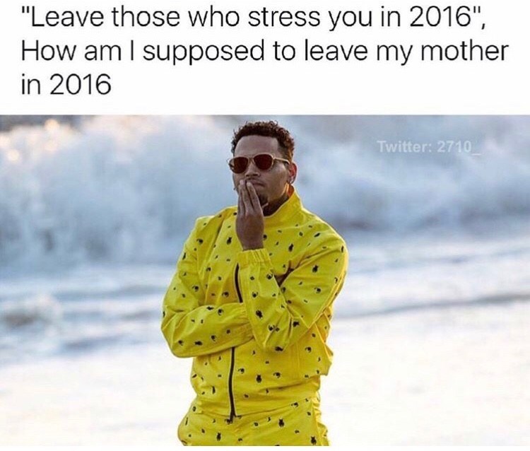 Funny meme about leave those who stress you in 2016 being your mother.