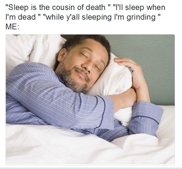 Meme of a black guy sleeping soundly with a caption about how some people don't want to sleep.
