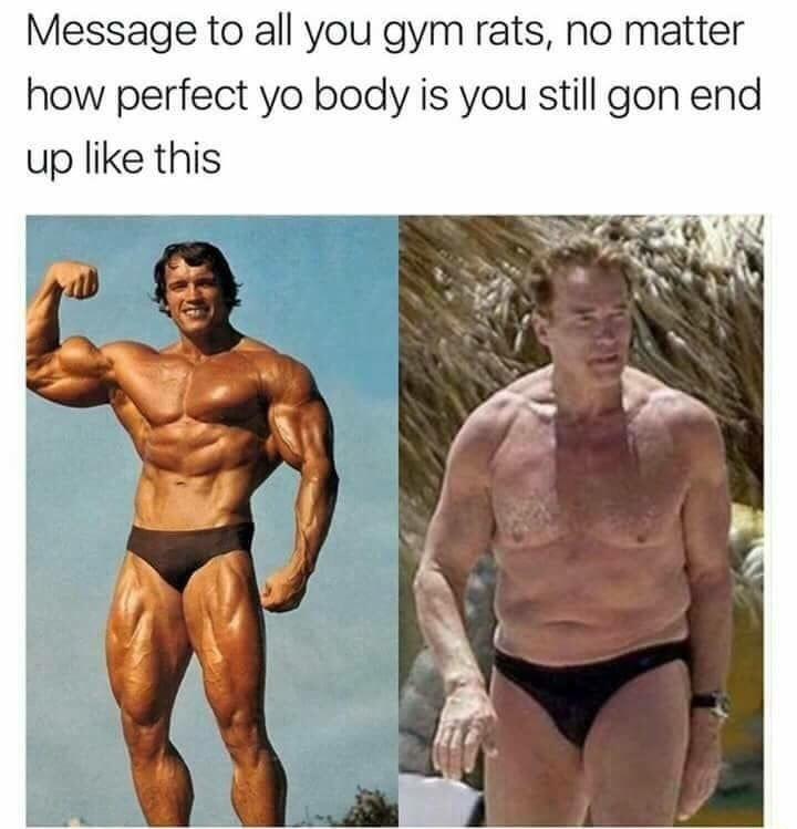 arnold schwarzenegger height - Message to all you gym rats, no matter how perfect yo body is you still gon end up this