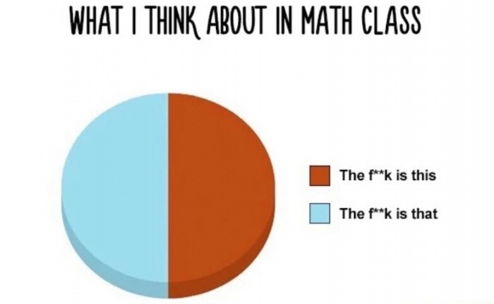 funny school pie charts - What I Think About In Math Class The fk is this The fk is that