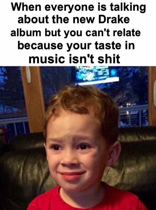 memes - little boy from twitter - When everyone is talking about the new Drake album but you can't relate because your taste in music isn't shit