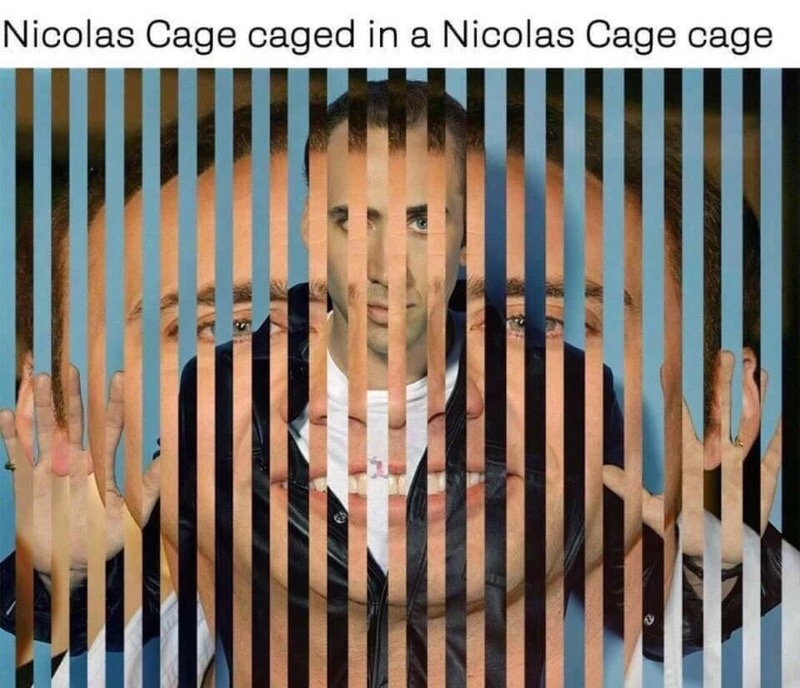 memes - nicolas cage caged in a nicolas cage cage - Nicolas Cage caged in a Nicolas Cage cage