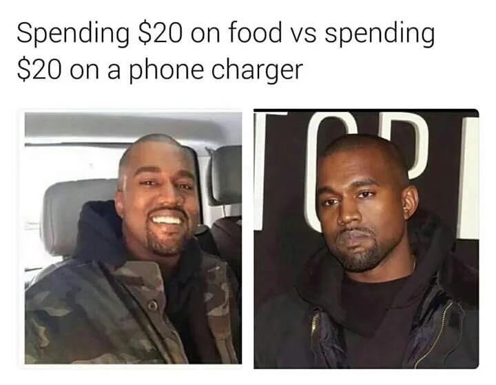phone charger memes - Spending $20 on food vs spending $20 on a phone charger