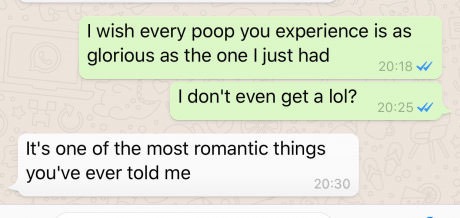 iphone quotes - I wish every poop you experience is as glorious as the one I just had a I don't even get a lol? It's one of the most romantic things you've ever told me