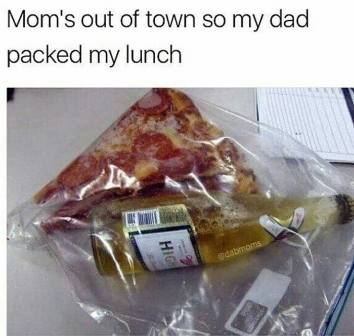 Funny meme that is dank about dad packing a lunch instead of mom.
