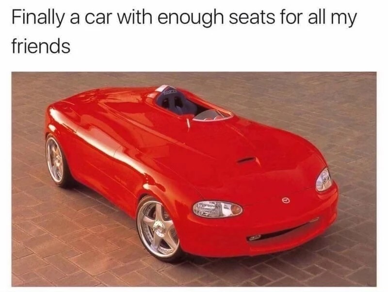 Dank meme about not having any friends but at least now you have a car that can fit them all.