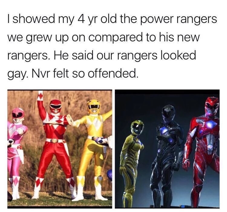 Dank meme about a 4 year old being able to offend you by making a comment about Power Rangers.
