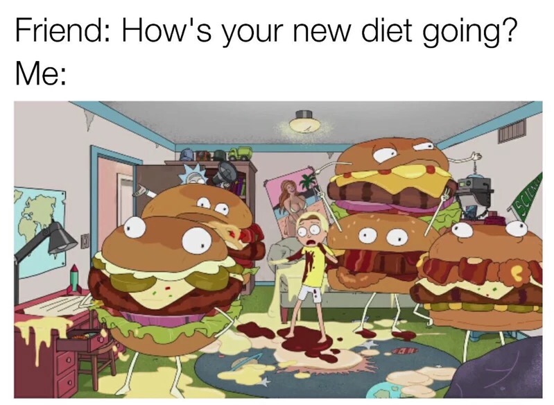 Brutal dank meme about how some people never stick to their diet.