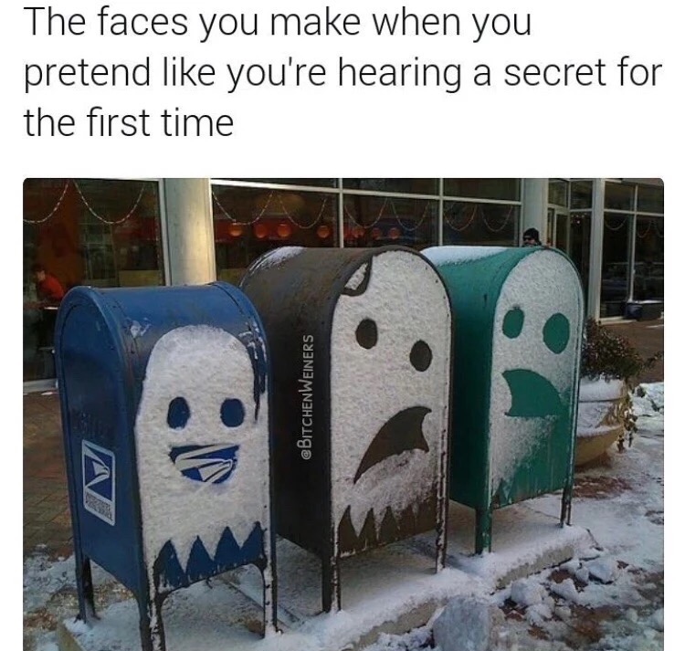 snow art - The faces you make when you pretend you're hearing a secret for the first time