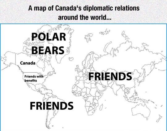 canadians see the world - A map of Canada's diplomatic relations around the world... Eos se Polar Bears 2 Canada Friends with benefits Friends Friends